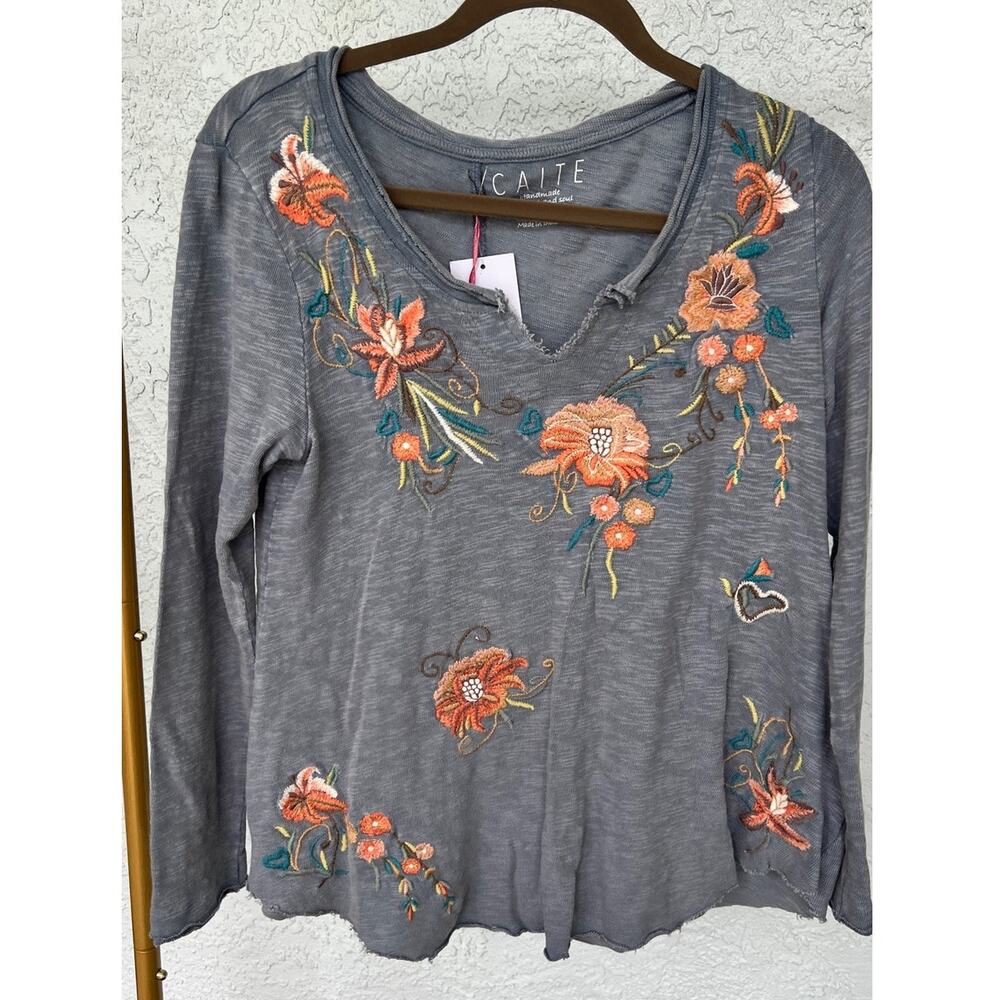 NWOT Anthropologie Caite Molie Top - Size S, Gunmetal Blue